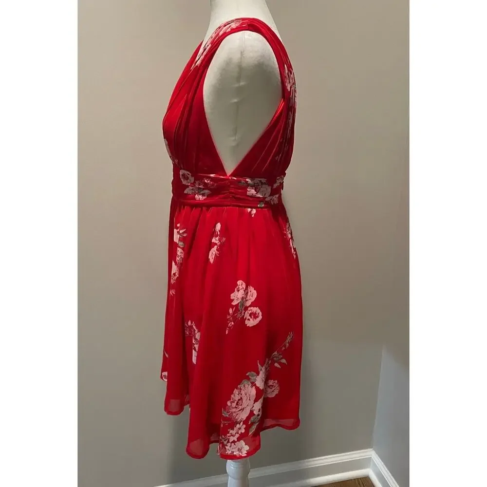 Lulus Milana Red Floral Mini Dress Sz S Ruched Plunge Neckline Flirty Party - Picture 7 of 16